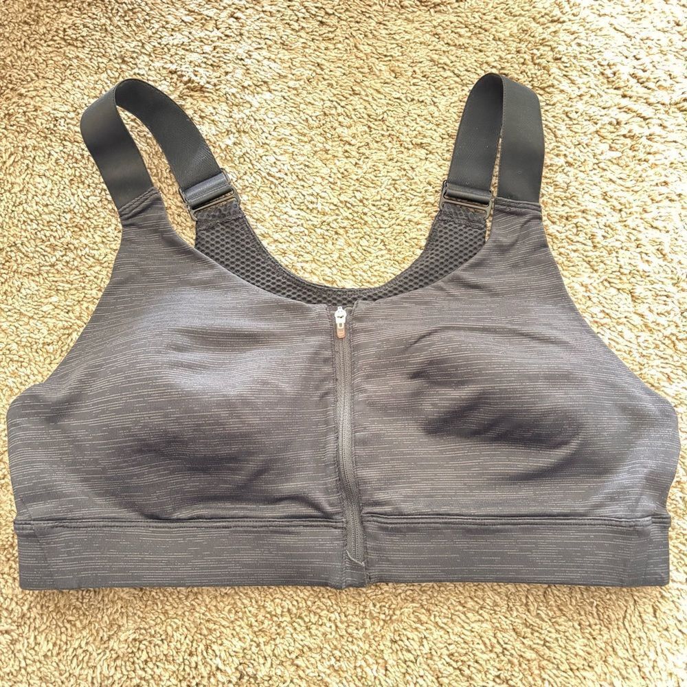 Outdoor Voices Powerhouse Bra Grey Front Zip High Impact L